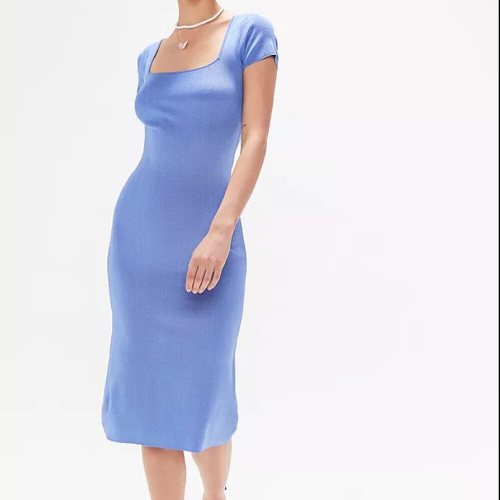 Urban Outfitters Haley Ribbed Cutout Midi Dress Blue, Square Neck